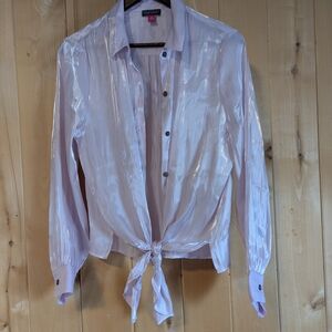 Vince Camuto Pink Long Sleeve Tie Front Button Down Shirt